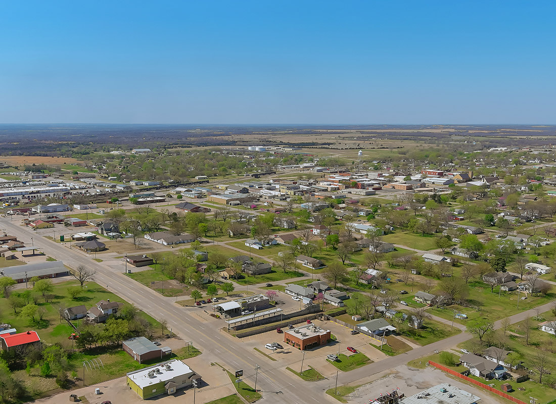 Buffalo, OK - Aerial View of Residential Homes and Trees on a Sunny Day