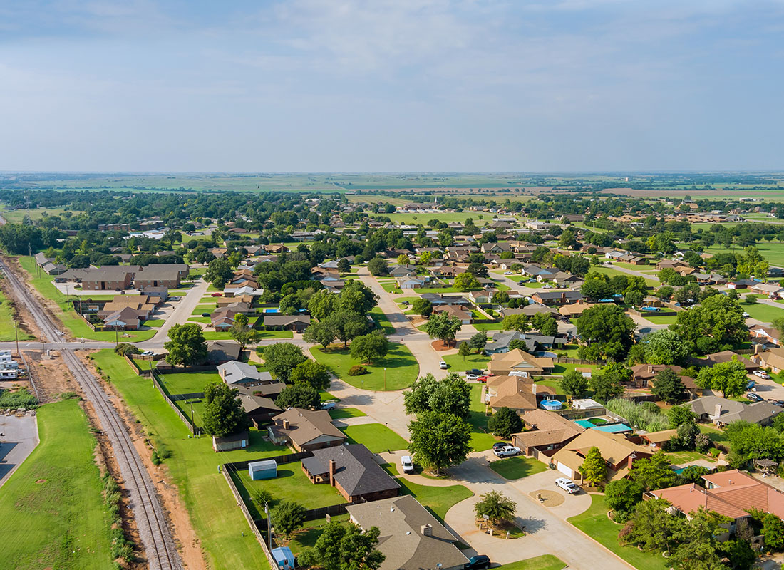Hooker, OK - Aerial View of Residential Homes in Oklahoma on a Sunny Day